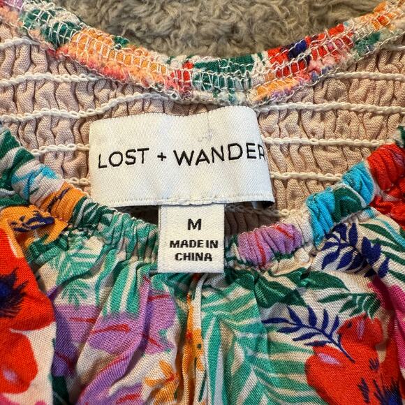 Lost + Wander Floral Smocked Off Shoulder All Summer Long Ruffle Top M Medium - Picture 8 of 11